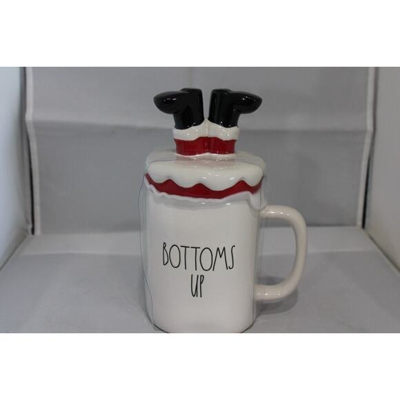 Rae Dunn BOTTOMS UP Christmas Mug/top W/ Santa’s Boots Upside Down in Chimney - Picture 3 of 4